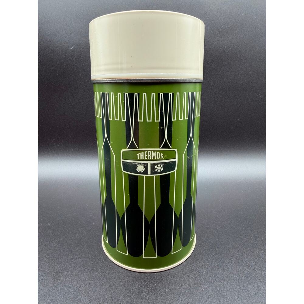 Vintage Thermos Green Plaid Vacuum Insulated Pint Complete 1971 Mid Century USA